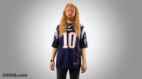 Man With Long Red Hair In Patriots Jersey GIF