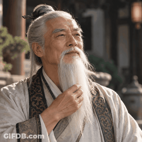Man With Long White Beard In Kimono GIF