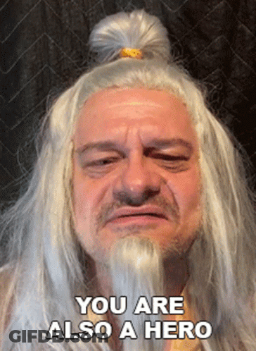 Man With Long White Hair And Beard Says You Are Also A Hero GIF