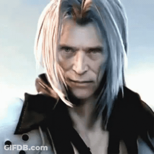 Man With Long White Hair And Black Jacket Looking Serious GIF
