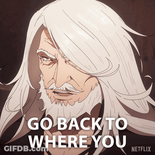 Man With Long White Hair Says Go Back To Netflix GIF