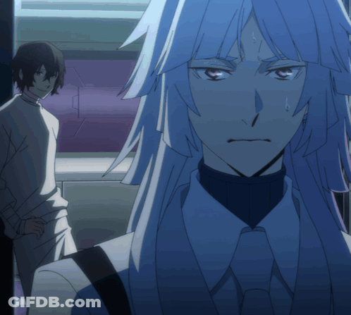 Man With Long White Hair Standing Next To Woman GIF
