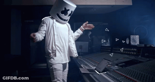 Man With Marshmallow Head Standing At Mixing Board GIF