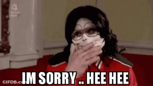 Man With Mask Covering Mouth Saying I'm Sorry Hee Hee GIF