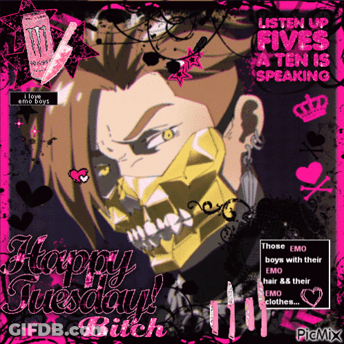Man With Mask Saying Listen Up Fives A Ten Is Speaking Happy Tuesday Bitch GIF