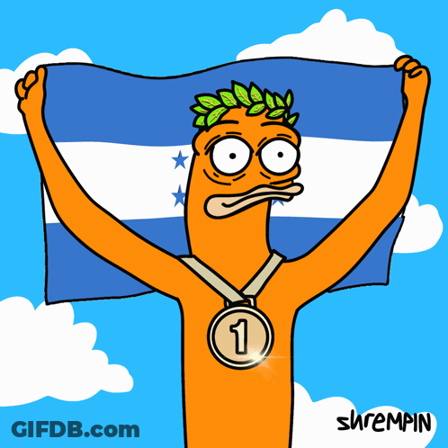 Man With Medal Holding Number 1 Flag GIF