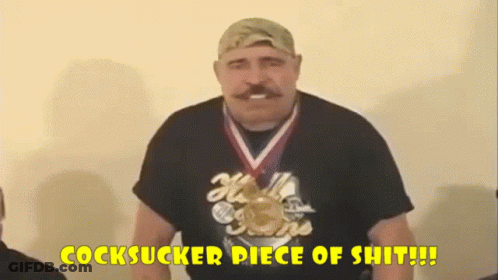 Man With Medal Says Cocksucker Piece Of Shit GIF