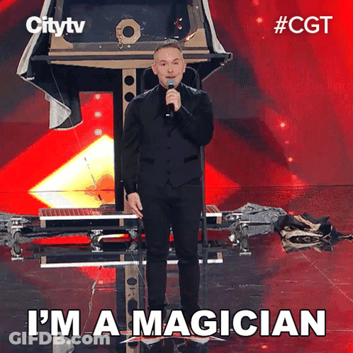 Man With Microphone Near Machine Saying I'm Magician GIF