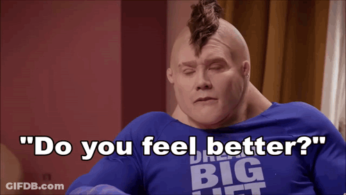 Man With Mohawk In Blue Shirt Saying Big Lift GIF