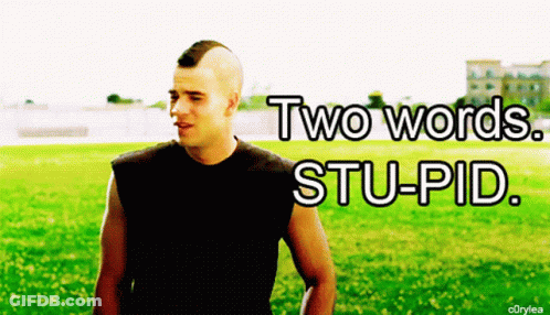 Man With Mohawk Standing In Field Saying Two Words Stupid GIF