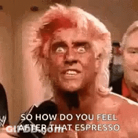 Man With Mohawk Talking Into Microphone Says So How Do You Feel After That Espresso GIF