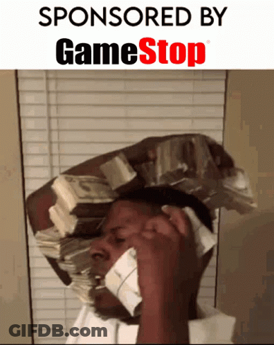 Man With Money Stack On Head Talking GIF