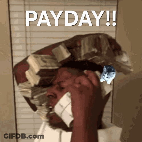 Man With Money Stack On Head Talking On Cell Phone GIF