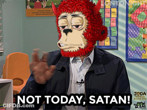 Man With Monkey Mask Says Not Today Satan GIF