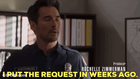 Man With Montgomery On Uniform Says I Put The Request In Weeks Ago GIF