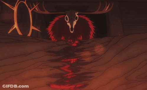 Man With Moose Head Standing In Front Of Fire Saying What GIF