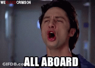 Man With Mouth Open Saying All Aboard GIF