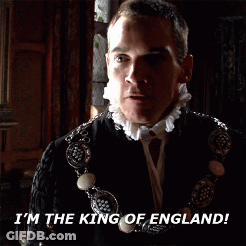Man With Mouth Open Saying I'm The King Of England GIF