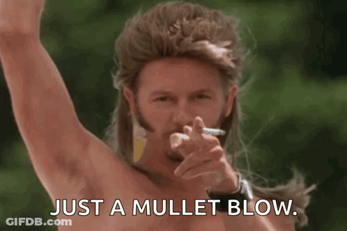 Man With Mullet Blowing Cigarette GIF