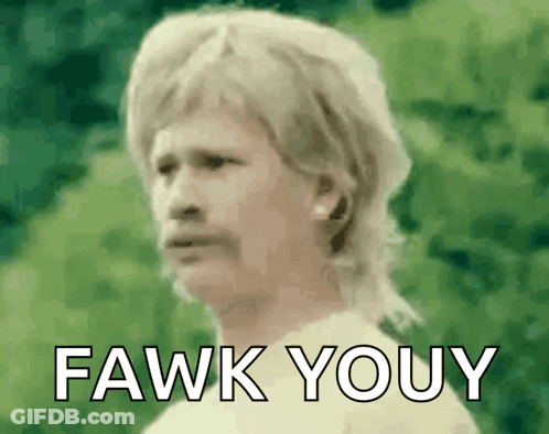 Man With Mullet Saying Fawk Youy GIF