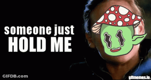 Man With Mushroom Head Saying Hold Me GIF