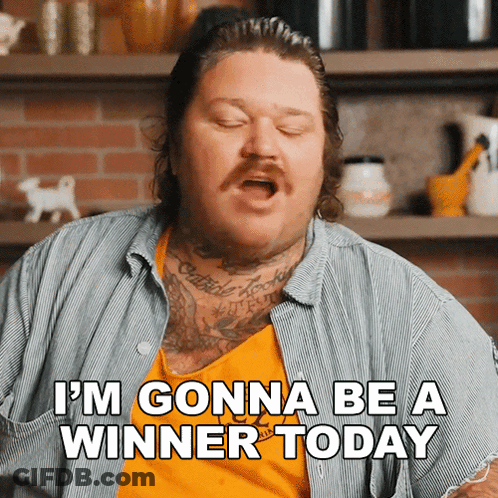 Man With Mustache And Chest Tattoo Says Gonna Be Winner GIF