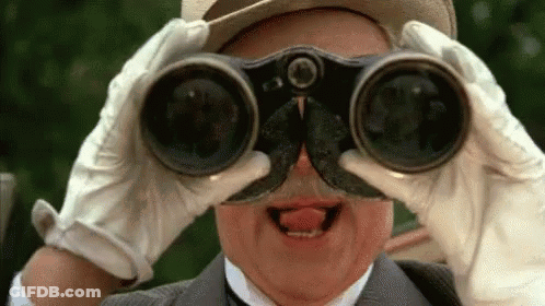 Man With Mustache And Gloves Looking Through Binoculars GIF