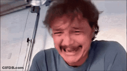 Man With Mustache Crying Eyes Closed By IV Pole GIF