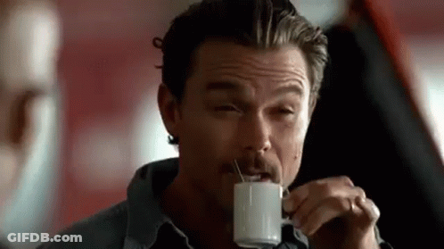 Man With Mustache Drinking Coffee With Straw GIF