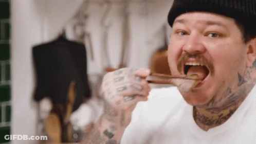 Man With Mustache Eating With Chopsticks GIF