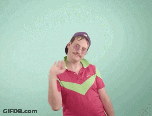 Man With Mustache, Glasses, And Hat Waving GIF