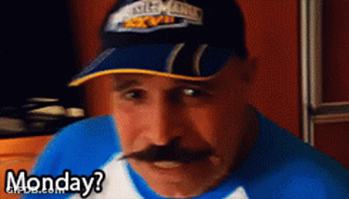 Man With Mustache Hat Blue Shirt Saying Monday GIF