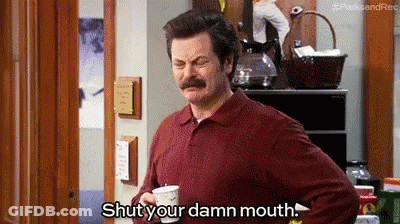 Man With Mustache Holding Coffee Saying Shut Your Damn Mouth GIF