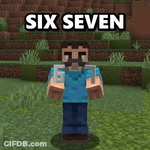 Man With Mustache Holding Number 6 In Mouth Minecraft GIF