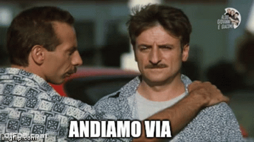 Man With Mustache Hugging Another Man Andiamo Via GIF