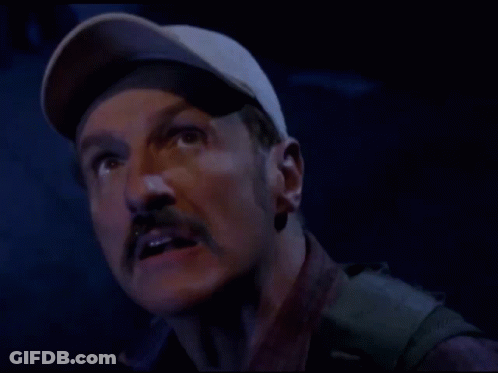 Man With Mustache In Baseball Cap Looking Up GIF
