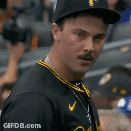 Man With Mustache In Black And Yellow Nike Jersey GIF