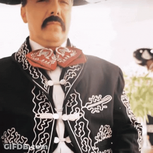Man With Mustache In Black Embroidered Jacket GIF