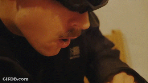 Man With Mustache In Black Jacket Saying Karrimor GIF