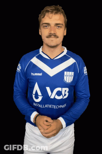 Man With Mustache In Blue And White Hummel Shirt GIF