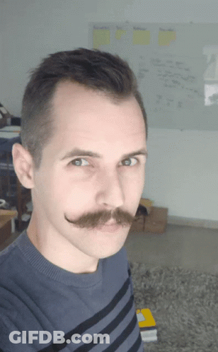 Man With Mustache In Blue Striped Shirt GIF