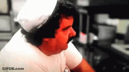Man With Mustache In Chef Hat And White Shirt GIF