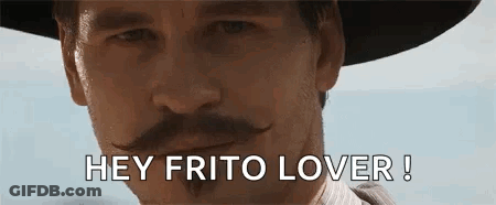 Man With Mustache In Cowboy Hat Saying Hey Frito Lover GIF