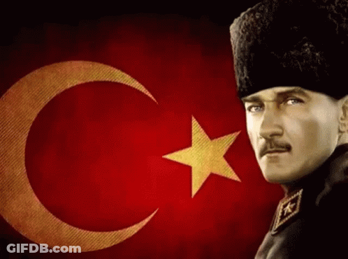 Man With Mustache In Front Of Crescent Moon Flag GIF