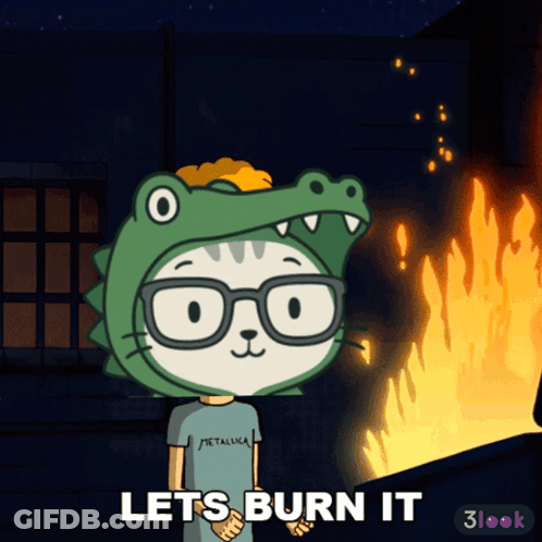 Man With Mustache In Front Of Fire GIF