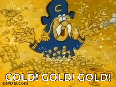 Man With Mustache In Gold Coins GIF