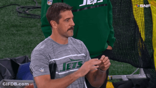 Man With Mustache In Jets T-Shirt GIF