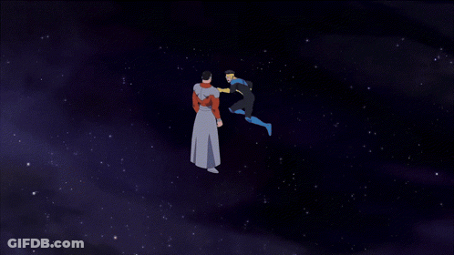 Man With Mustache In Red And White Superhero Costume With M GIF