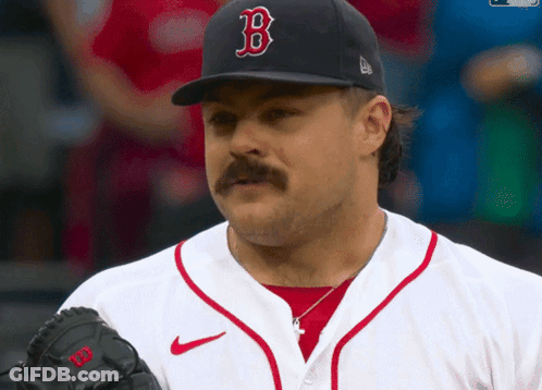 Man With Mustache In Red Sox Hat GIF