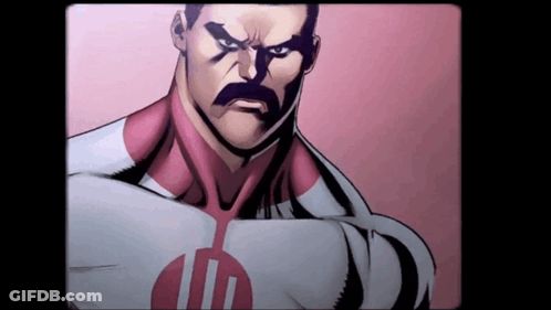 Man With Mustache In Superhero Costume With ID GIF